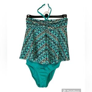 Land’s End Big Girls Sz 12 Tankini Swimsuit Mosaic Design Gold Shimmer Preowned